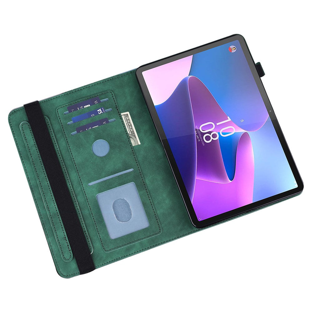 For Lenovo Tab M9 Flower Imprinting Tablet Cover PU Leather Stand Wallet Protective Case - Green