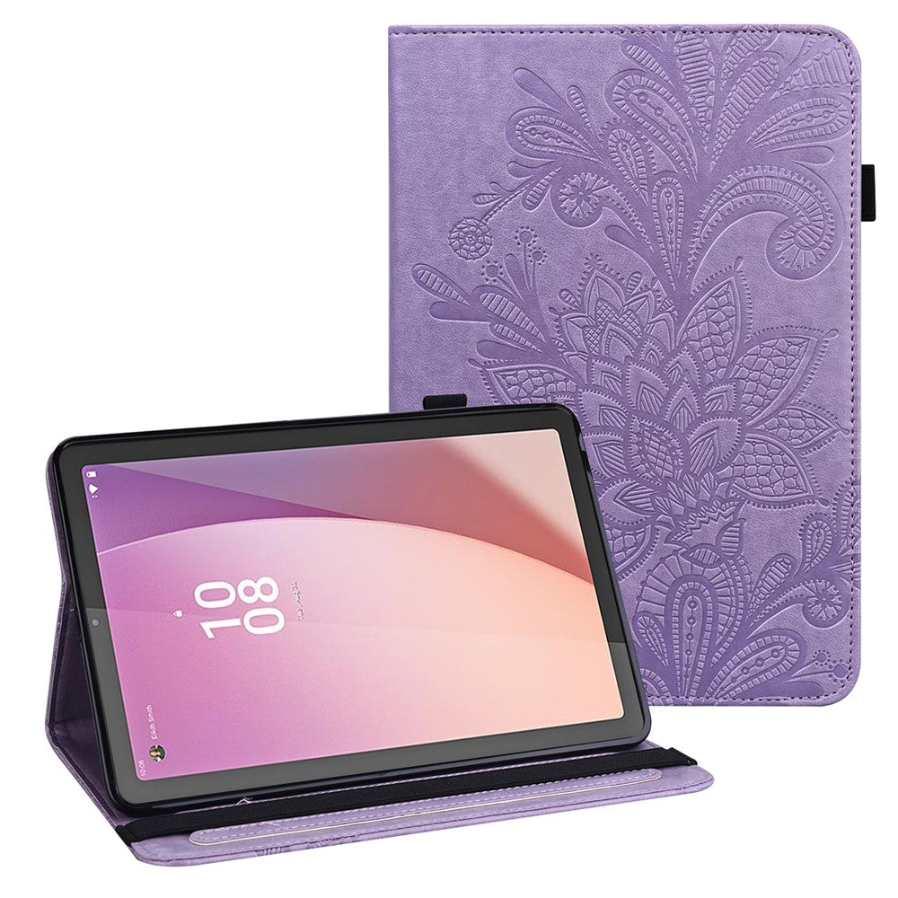 For Lenovo Tab M9 Flower Imprinting Tablet Cover PU Leather Stand Wallet Protective Case - Purple