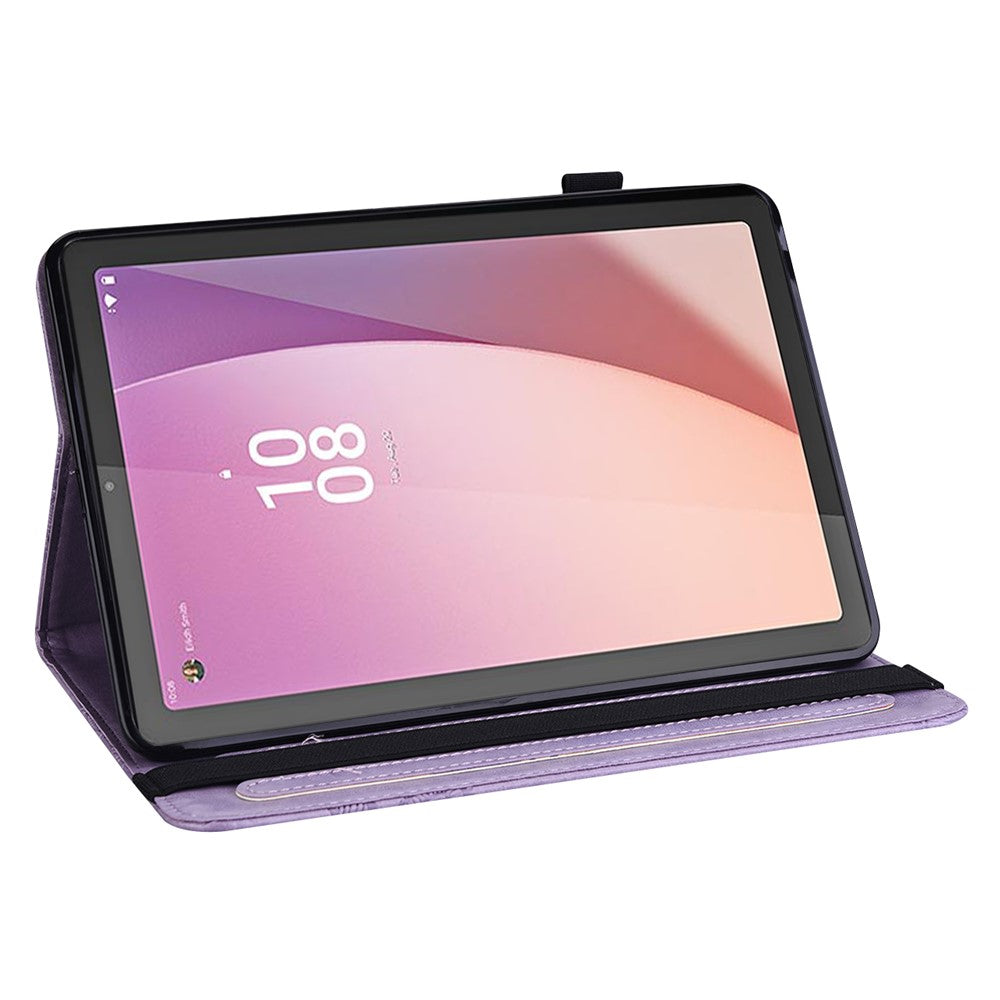 For Lenovo Tab M9 PU Leather Butterfly Imprinted Tablet Stand Cover Card Holder Shockproof Case - Purple