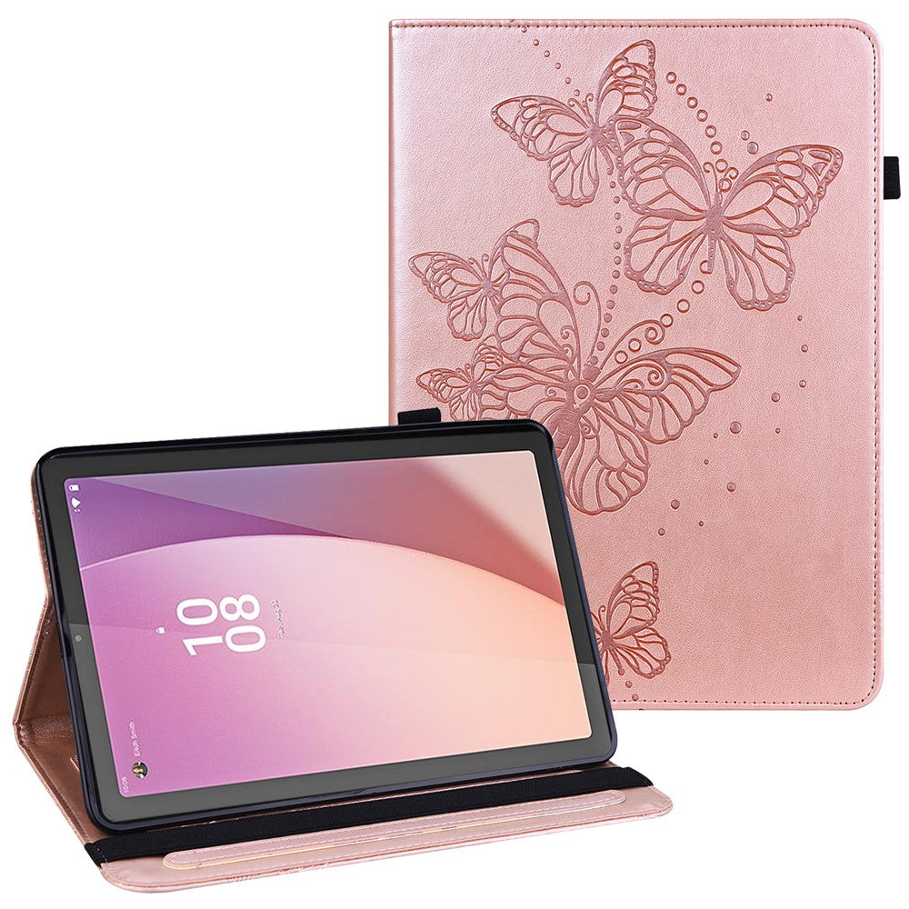 For Lenovo Tab M9 PU Leather Butterfly Imprinted Tablet Stand Cover Card Holder Shockproof Case - Rose Gold