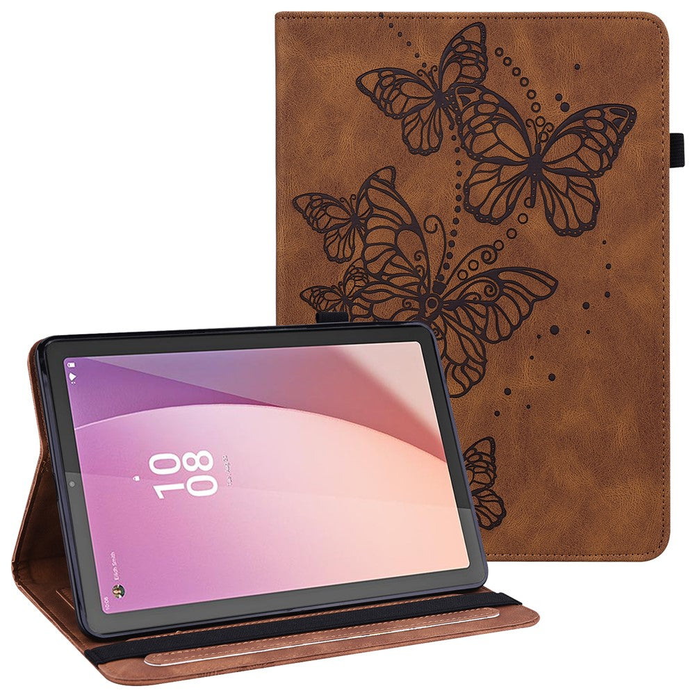 For Lenovo Tab M9 PU Leather Butterfly Imprinted Tablet Stand Cover Card Holder Shockproof Case - Brown