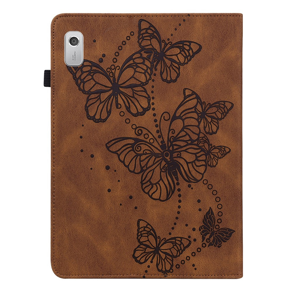 For Lenovo Tab M9 PU Leather Butterfly Imprinted Tablet Stand Cover Card Holder Shockproof Case - Brown