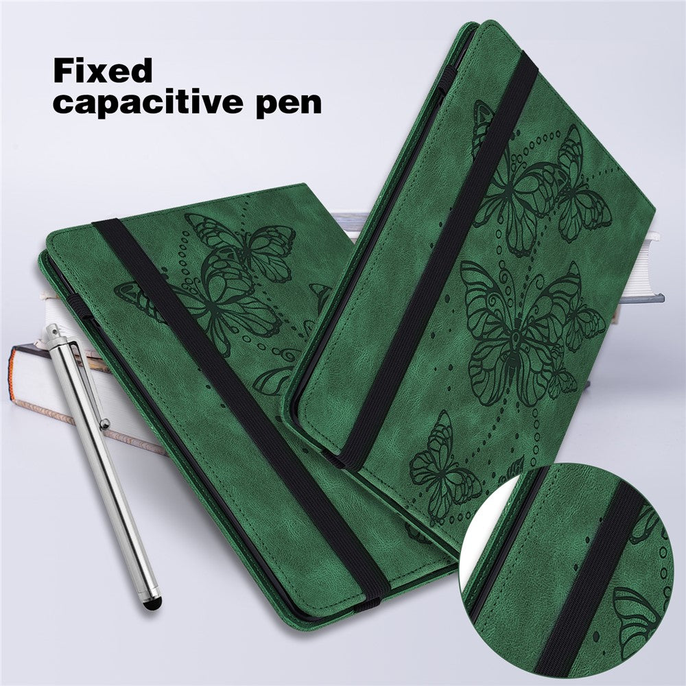 For Lenovo Tab P11 Pro Gen 2 PU Leather Tablet Stand Cover Butterfly Imprinted Card Holder Drop-proof Case - Green