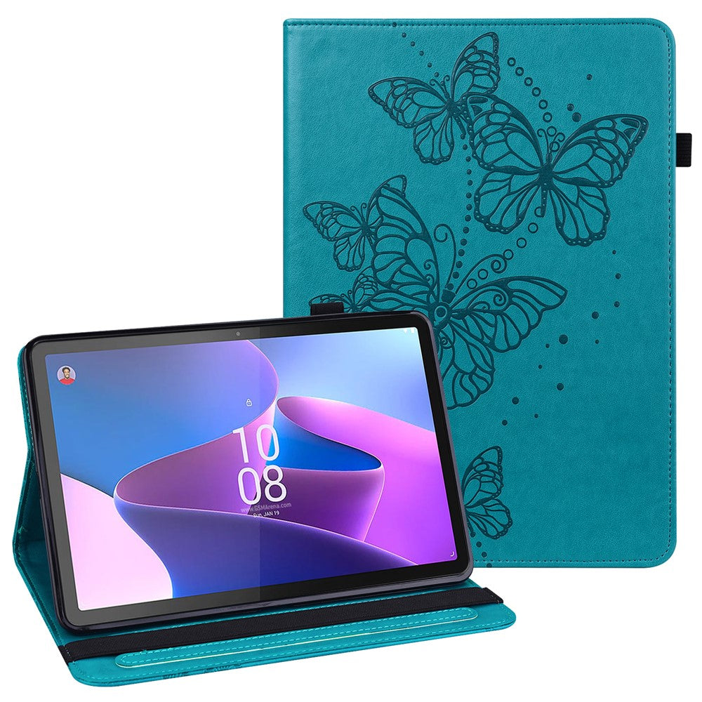 For Lenovo Tab P11 Pro Gen 2 PU Leather Tablet Stand Cover Butterfly Imprinted Card Holder Drop-proof Case - Blue
