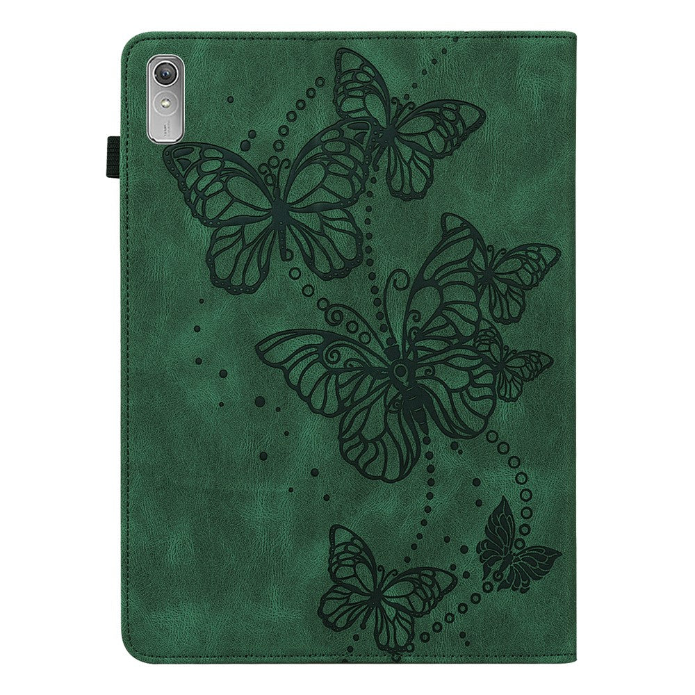 For Lenovo Tab P11 Gen 2 Butterfly Imprinted PU Leather Tablet Stand Cover Drop-proof Case with Card Slots - Green