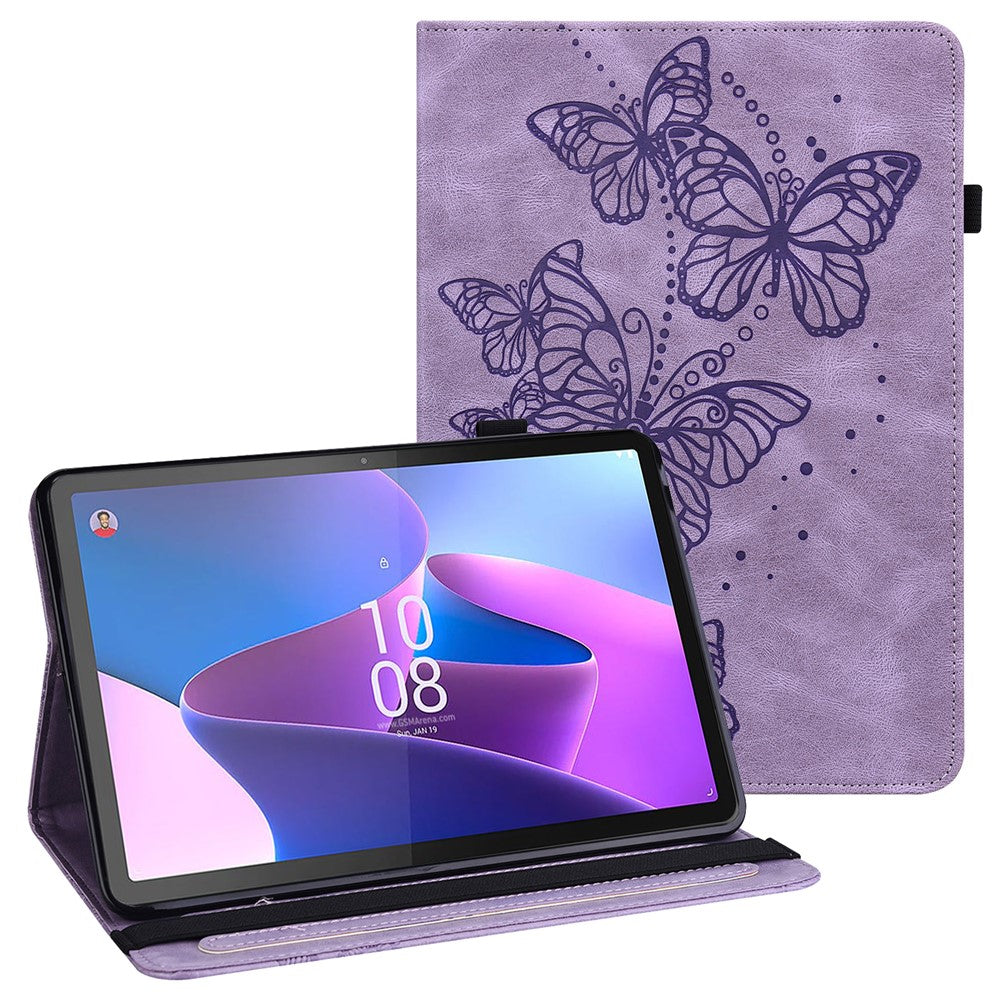 For Lenovo Tab P11 Gen 2 Butterfly Imprinted PU Leather Tablet Stand Cover Drop-proof Case with Card Slots - Purple