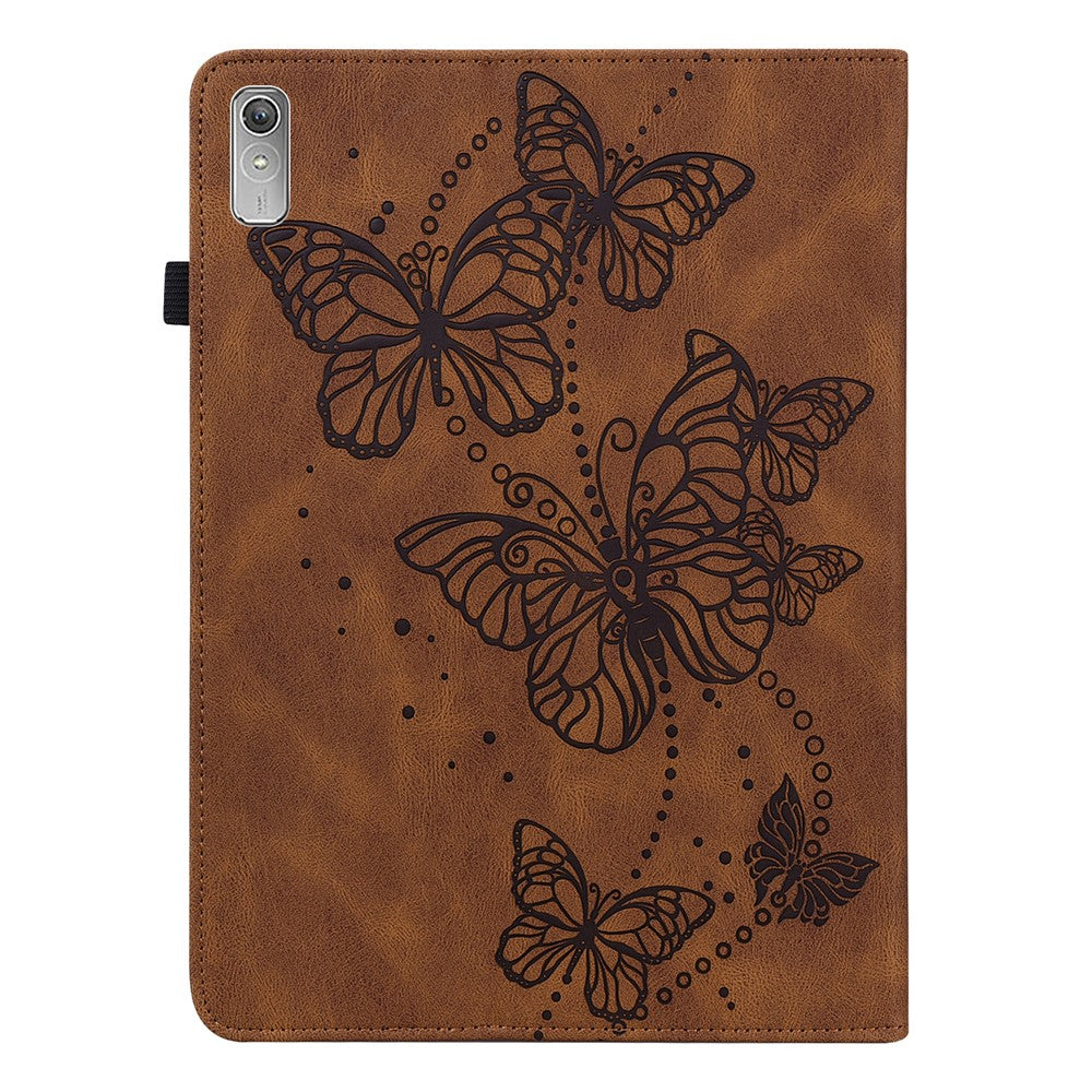 For Lenovo Tab P11 Gen 2 Butterfly Imprinted PU Leather Tablet Stand Cover Drop-proof Case with Card Slots - Brown