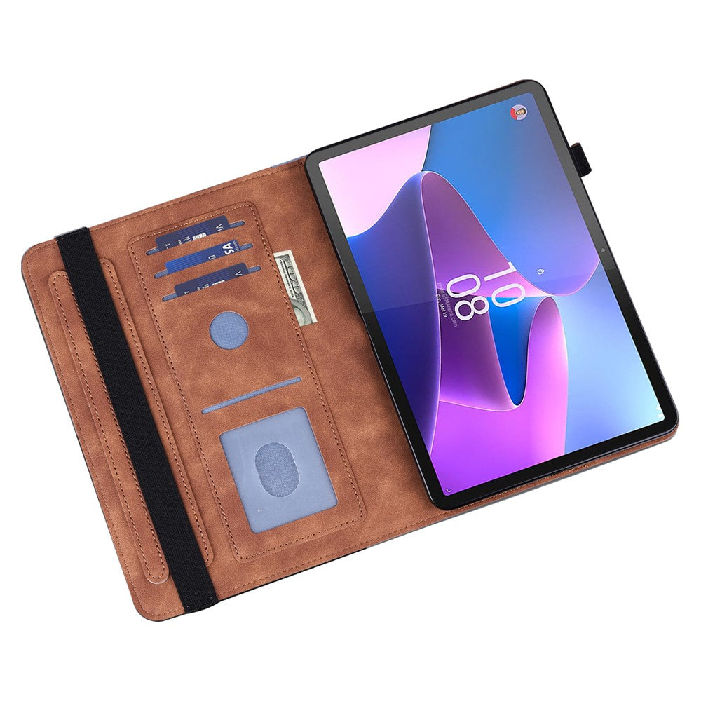 For Lenovo Tab P11 Gen 2 Butterfly Imprinted PU Leather Tablet Stand Cover Drop-proof Case with Card Slots - Brown