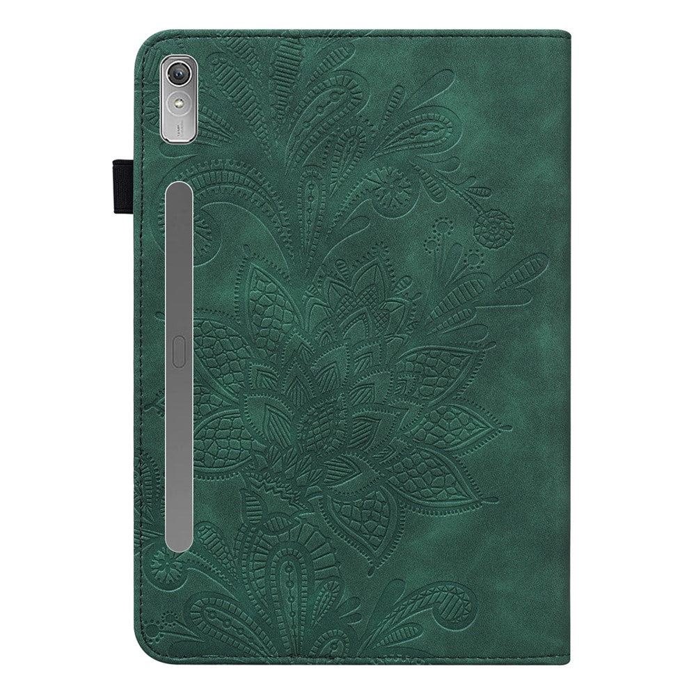 For Lenovo Tab P11 Pro Gen 2 Flower Imprinting PU Leather Tablet Case Drop-proof Wallet Stand Cover - Green