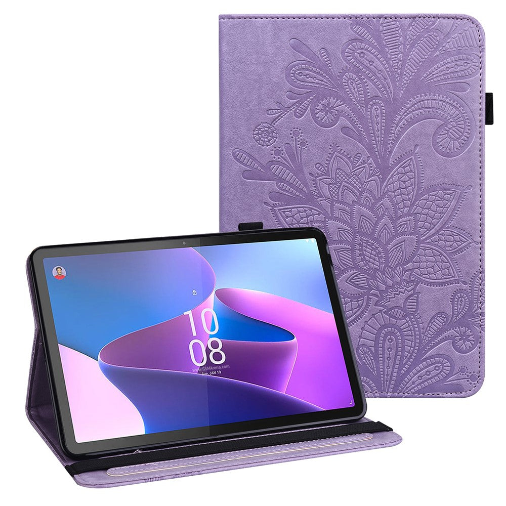 For Lenovo Tab P11 Pro Gen 2 Flower Imprinting PU Leather Tablet Case Drop-proof Wallet Stand Cover - Purple