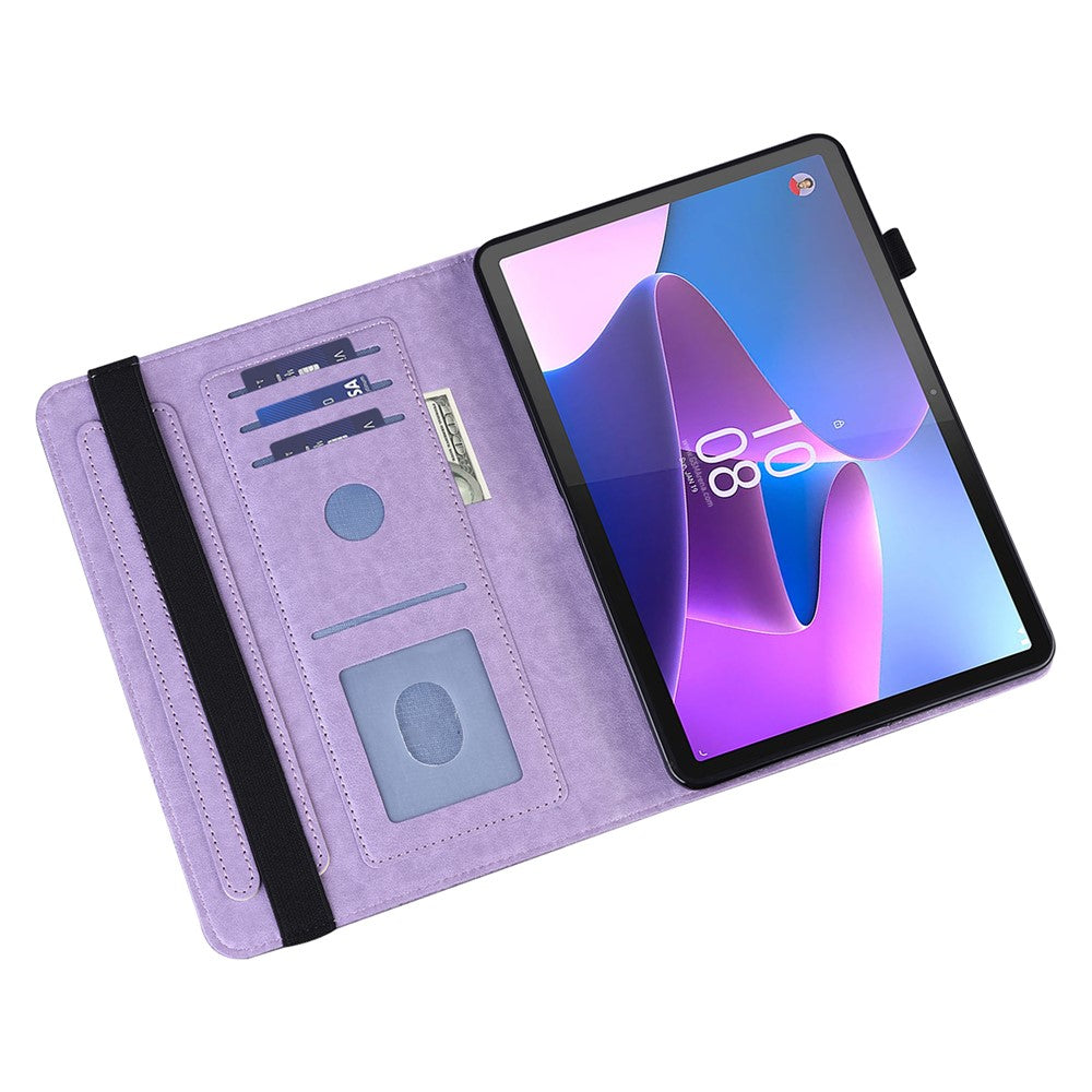 For Lenovo Tab P11 Pro Gen 2 Flower Imprinting PU Leather Tablet Case Drop-proof Wallet Stand Cover - Purple