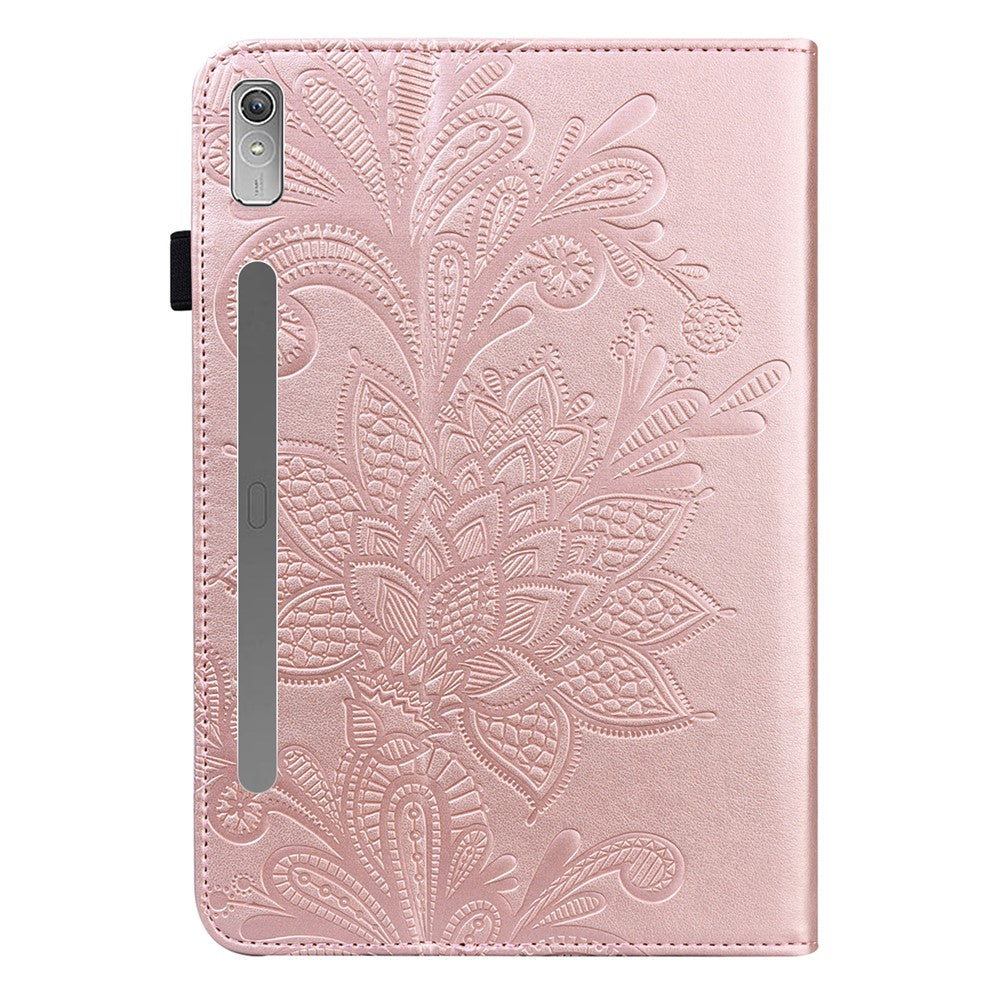 For Lenovo Tab P11 Pro Gen 2 Flower Imprinting PU Leather Tablet Case Drop-proof Wallet Stand Cover - Rose Gold