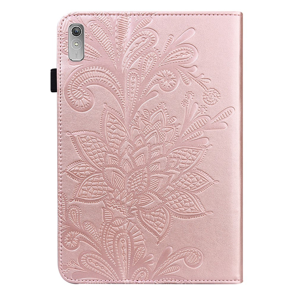 For Lenovo Tab P11 Gen 2 Flower Imprinting Drop-proof Tablet Cover PU Leather Wallet Case with Stand - Rose Gold