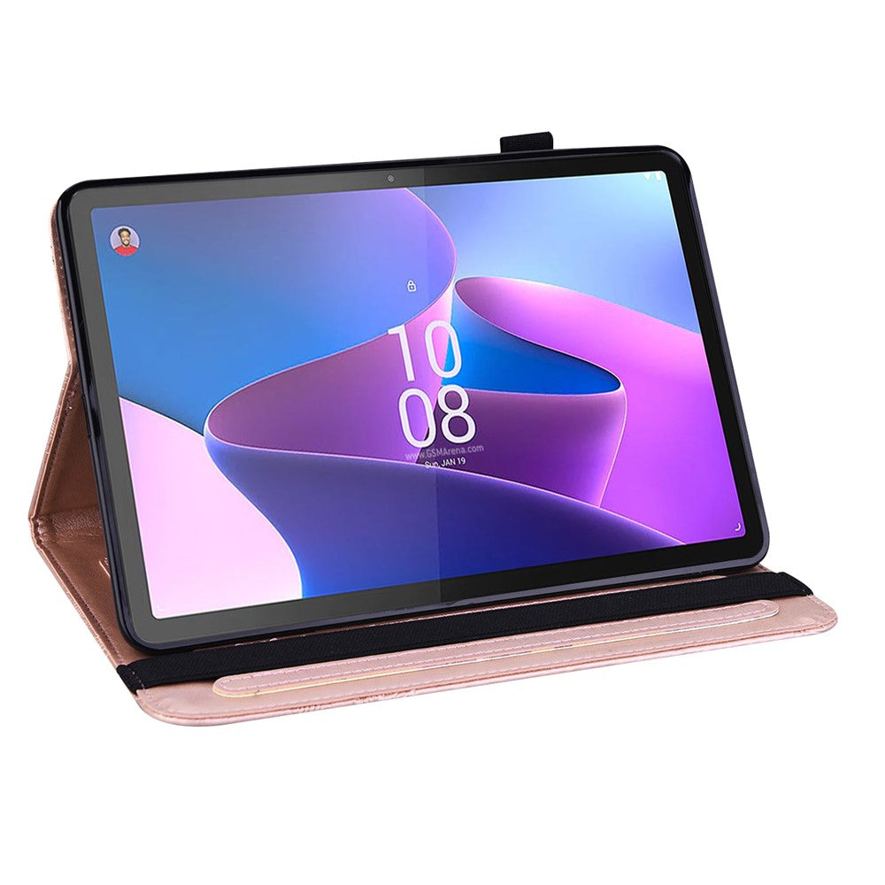 For Lenovo Tab P11 Gen 2 Flower Imprinting Drop-proof Tablet Cover PU Leather Wallet Case with Stand - Rose Gold