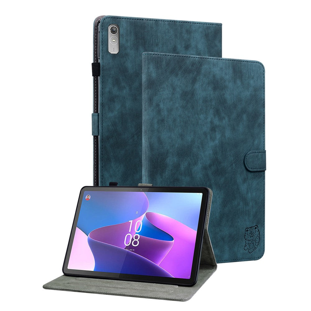 For Lenovo Tab P11 Gen 2 PU Leather Case Cute Tiger Pattern Stand Tablet Protective Sleeve Smart Cover - Dark Blue