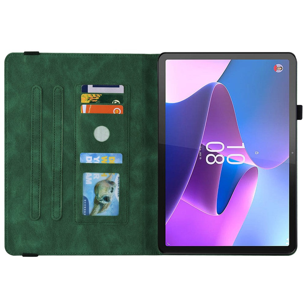 For Lenovo Tab P11 Gen 2 Shockproof Case Butterfly Flower Imprinted Leather Cover with Card Slot - Green