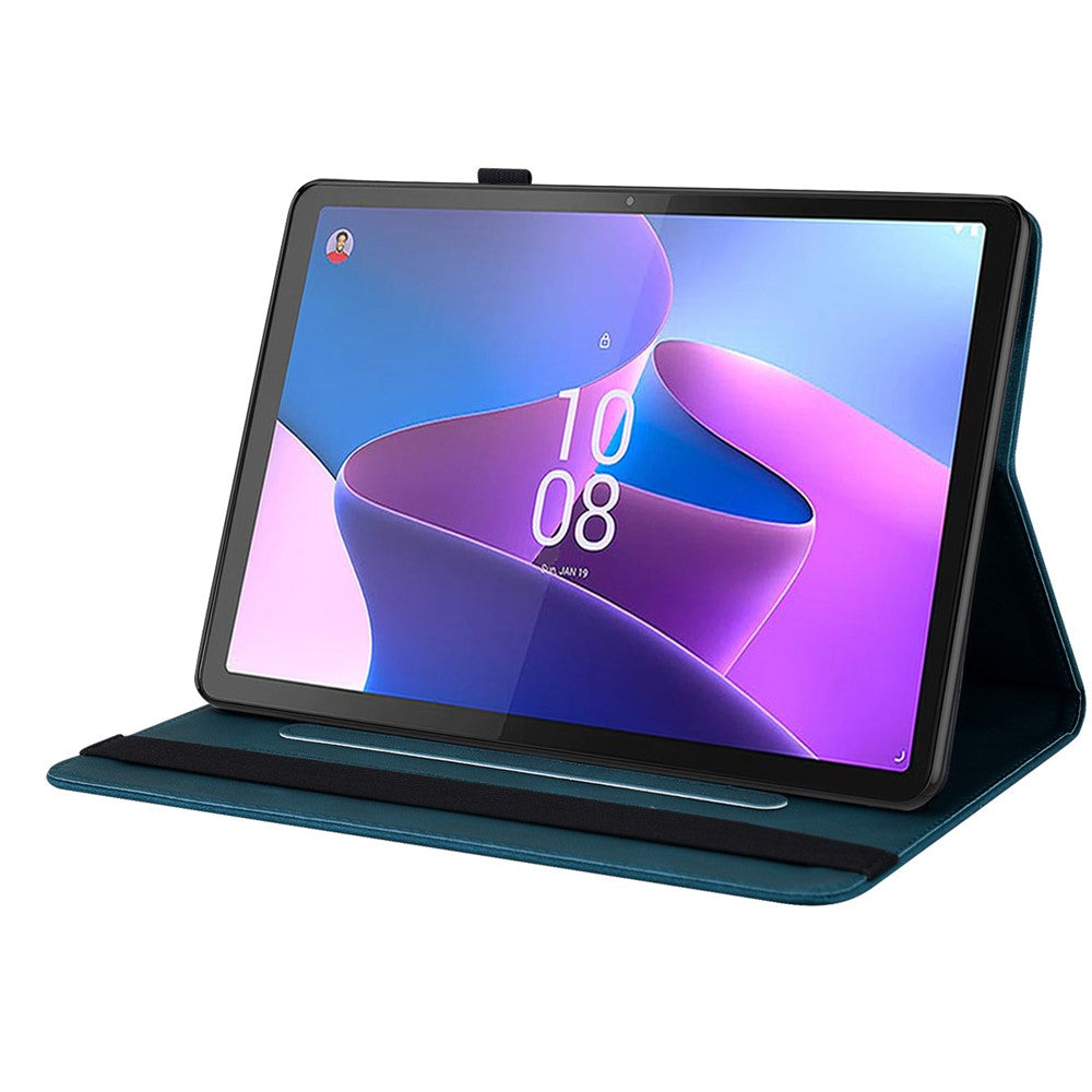 For Lenovo Tab P11 Gen 2 Shockproof Case Butterfly Flower Imprinted Leather Cover with Card Slot - Dark Blue