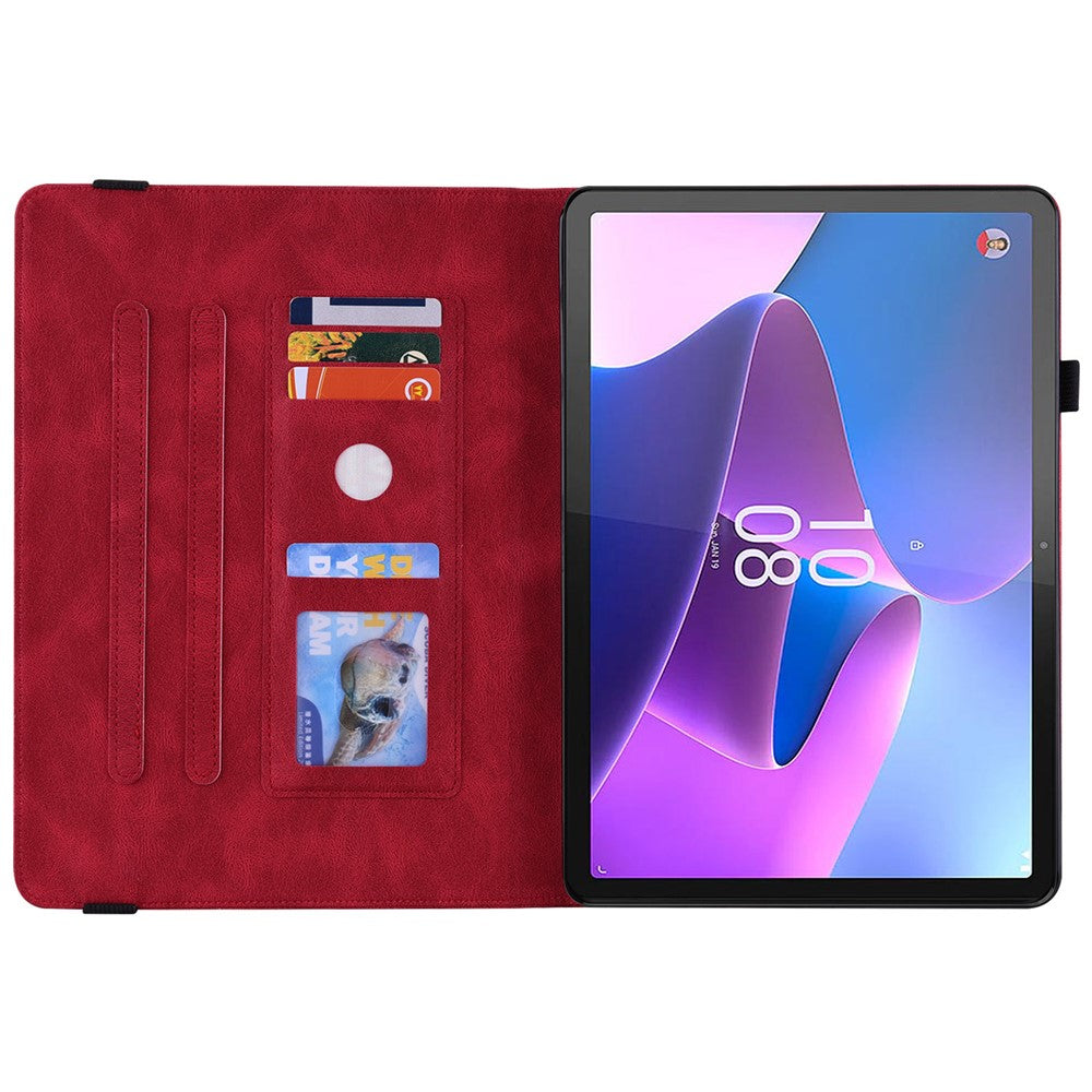 For Lenovo Tab P11 Gen 2 Shockproof Case Butterfly Flower Imprinted Leather Cover with Card Slot - Red