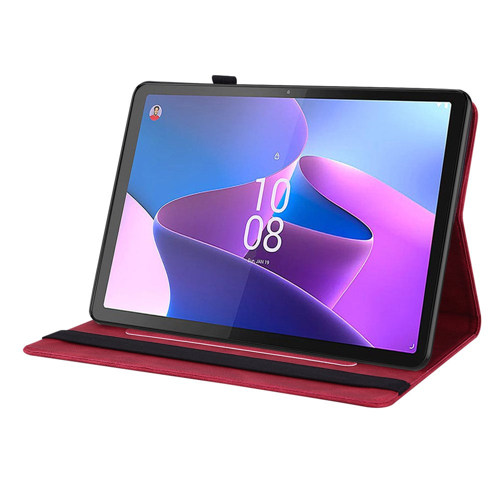 For Lenovo Tab P11 Gen 2 Shockproof Case Butterfly Flower Imprinted Leather Cover with Card Slot - Red