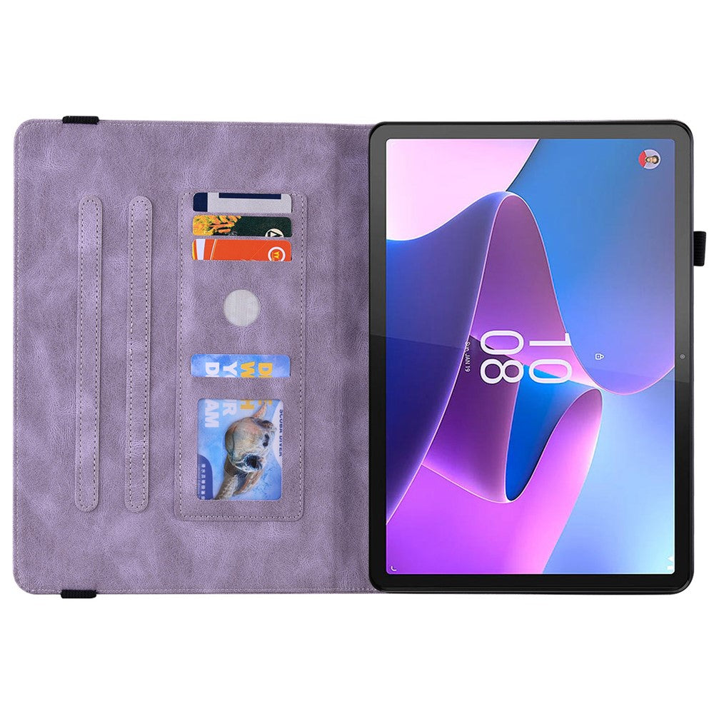For Lenovo Tab P11 Gen 2 Shockproof Case Butterfly Flower Imprinted Leather Cover with Card Slot - Purple