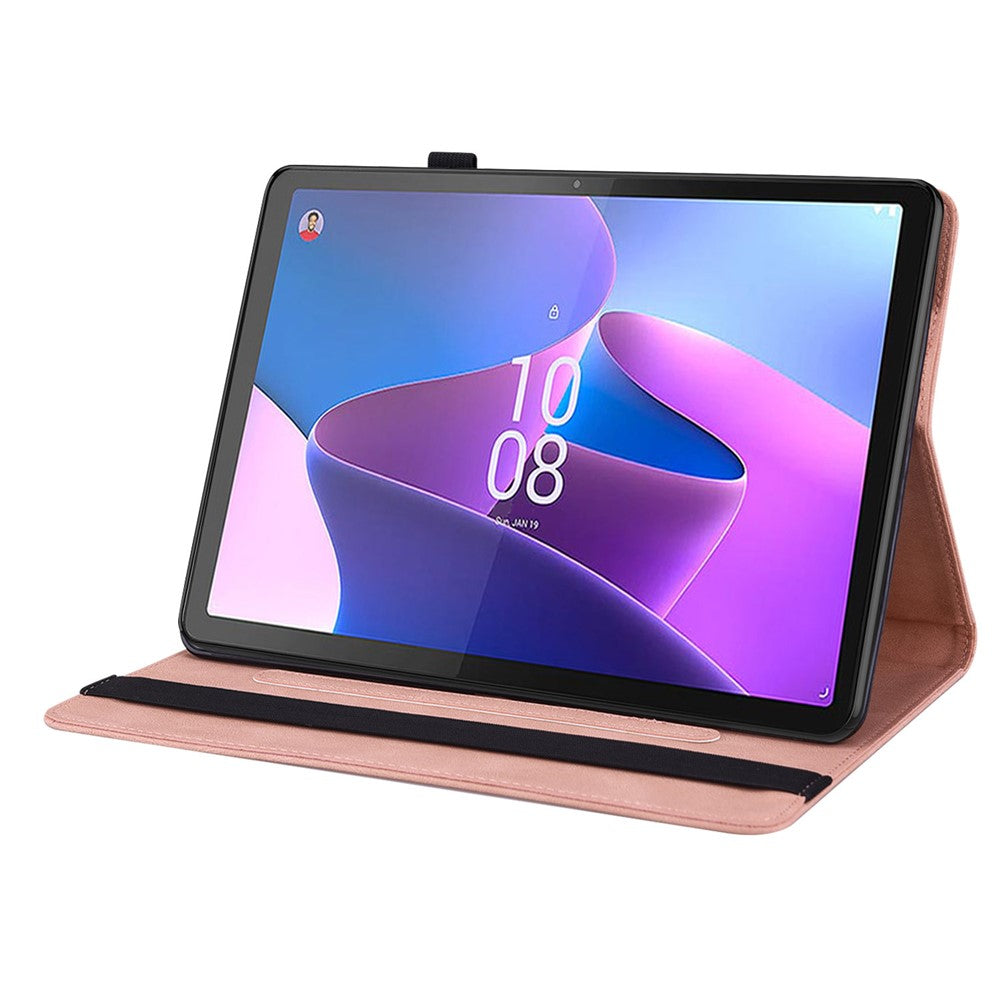 For Lenovo Tab P11 Gen 2 Shockproof Case Butterfly Flower Imprinted Leather Cover with Card Slot - Pink