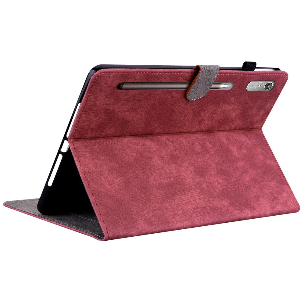 Shockproof Case for Lenovo Tab P11 Pro Gen 2 PU Leather Stand Case Cute Tiger Pattern Flip Cover with Card Holder - Red