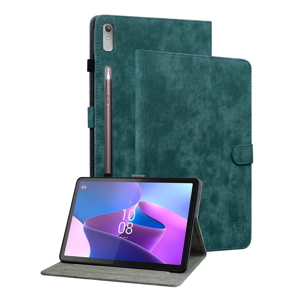 Shockproof Case for Lenovo Tab P11 Pro Gen 2 PU Leather Stand Case Cute Tiger Pattern Flip Cover with Card Holder - Green
