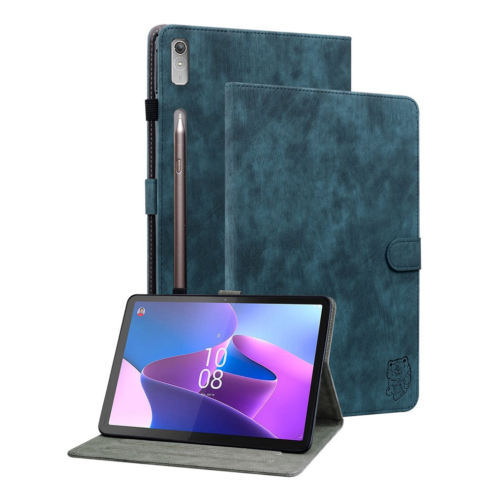 Shockproof Case for Lenovo Tab P11 Pro Gen 2 PU Leather Stand Case Cute Tiger Pattern Flip Cover with Card Holder - Dark Blue