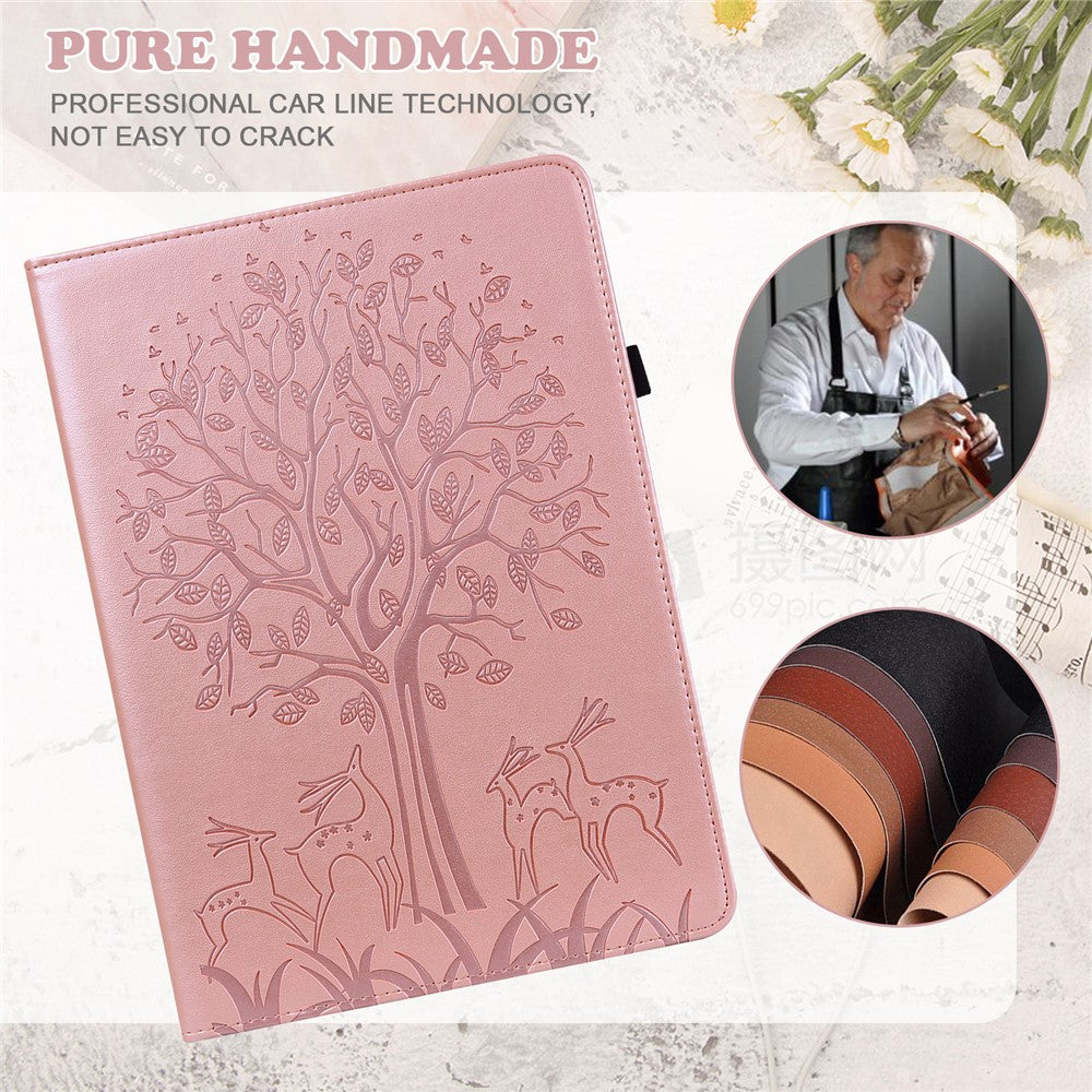 PU Leather Case for Lenovo Tab P11 Gen 2 Protective Cover Tree Deer Imprinted Stand Case with Card Slots - Rose Gold