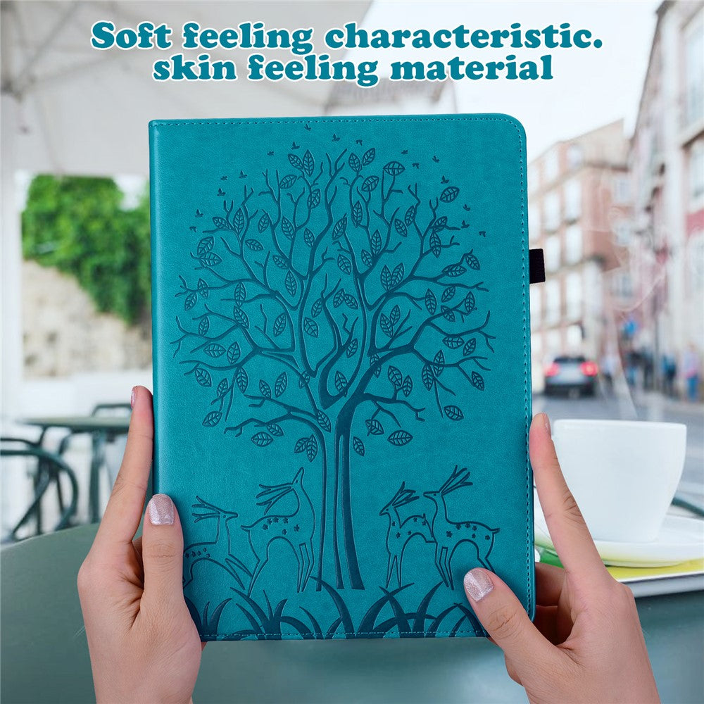 PU Leather Case for Lenovo Tab P11 Gen 2 Protective Cover Tree Deer Imprinted Stand Case with Card Slots - Blue