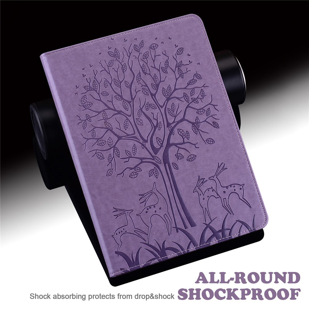 PU Leather Case for Lenovo Tab P11 Gen 2 Protective Cover Tree Deer Imprinted Stand Case with Card Slots - Purple