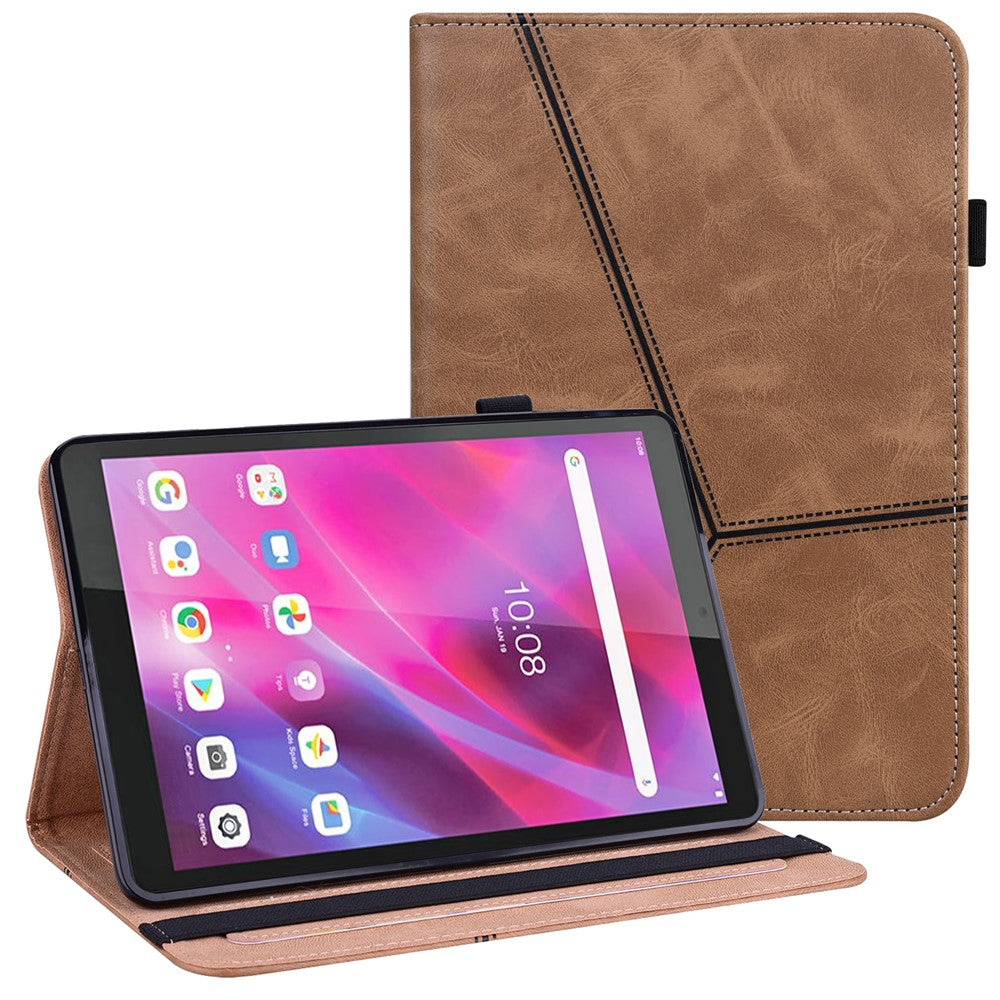 For Lenovo Tab M8 (4th Gen) 2024 TB-301XU / M8 (4th Gen) 2023 TB-300FU Line Imprinted Leather Drop-Proof Tablet Cover Stand with Card Slots - Brown