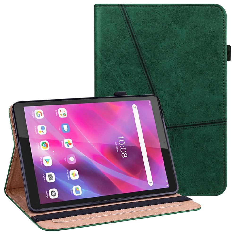 For Lenovo Tab M8 (4th Gen) 2024 TB-301XU / M8 (4th Gen) 2023 TB-300FU Line Imprinted Leather Drop-Proof Tablet Cover Stand with Card Slots - Green