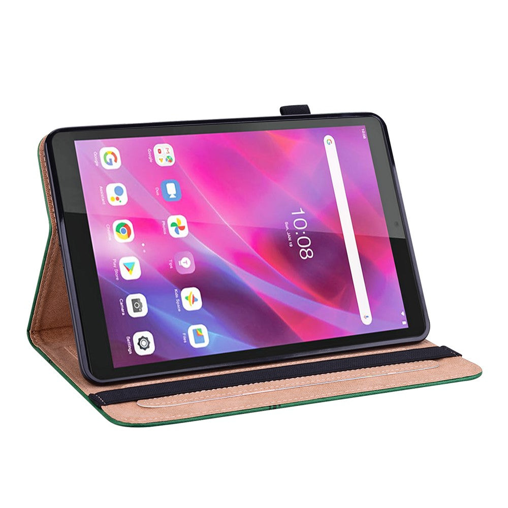 For Lenovo Tab M8 (4th Gen) 2024 TB-301XU / M8 (4th Gen) 2023 TB-300FU Line Imprinted Leather Drop-Proof Tablet Cover Stand with Card Slots - Green