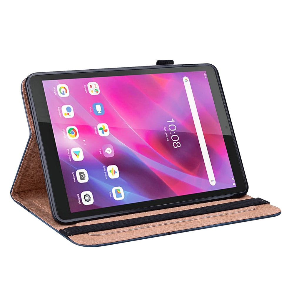 For Lenovo Tab M8 (4th Gen) 2024 TB-301XU / M8 (4th Gen) 2023 TB-300FU Line Imprinted Leather Drop-Proof Tablet Cover Stand with Card Slots - Blue