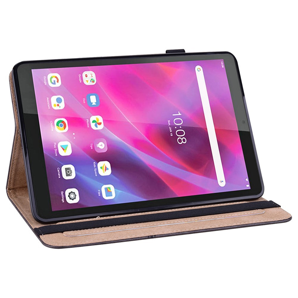 For Lenovo Tab M8 (4th Gen) 2024 TB-301XU / M8 (4th Gen) 2023 TB-300FU Line Imprinted Leather Drop-Proof Tablet Cover Stand with Card Slots - Black