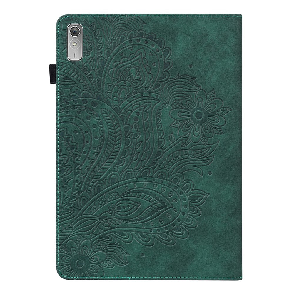 For Lenovo Tab P11 Gen 2 Flower Imprinting Tablet Shell PU Leather Card Holder Drop-proof Stand Case - Green