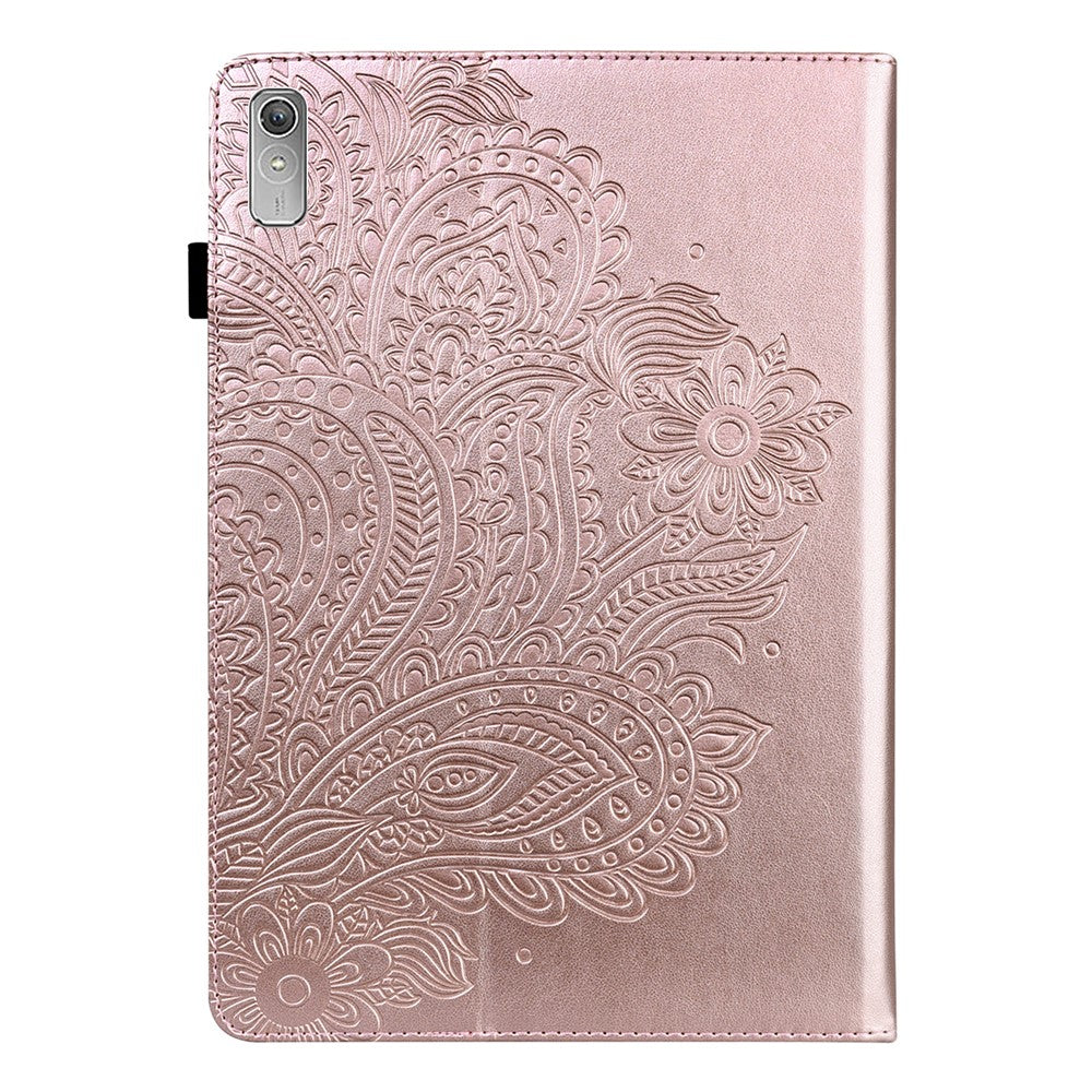 For Lenovo Tab P11 Gen 2 Flower Imprinting Tablet Shell PU Leather Card Holder Drop-proof Stand Case - Rose Gold