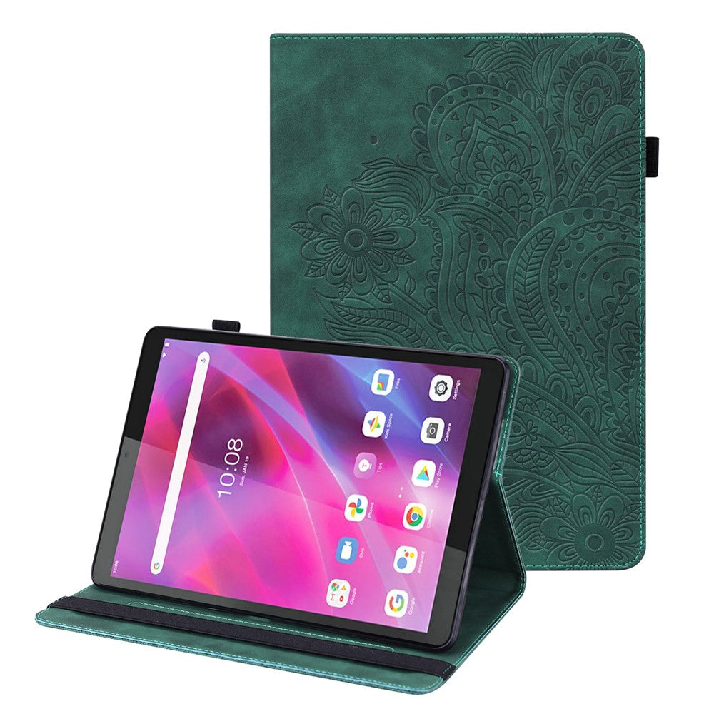 For Lenovo Tab M8 (4th Gen) 2024 TB-301XU / M8 (4th Gen) 2023 TB-300FU Flower Imprinting PU Leather Stand Case - Green