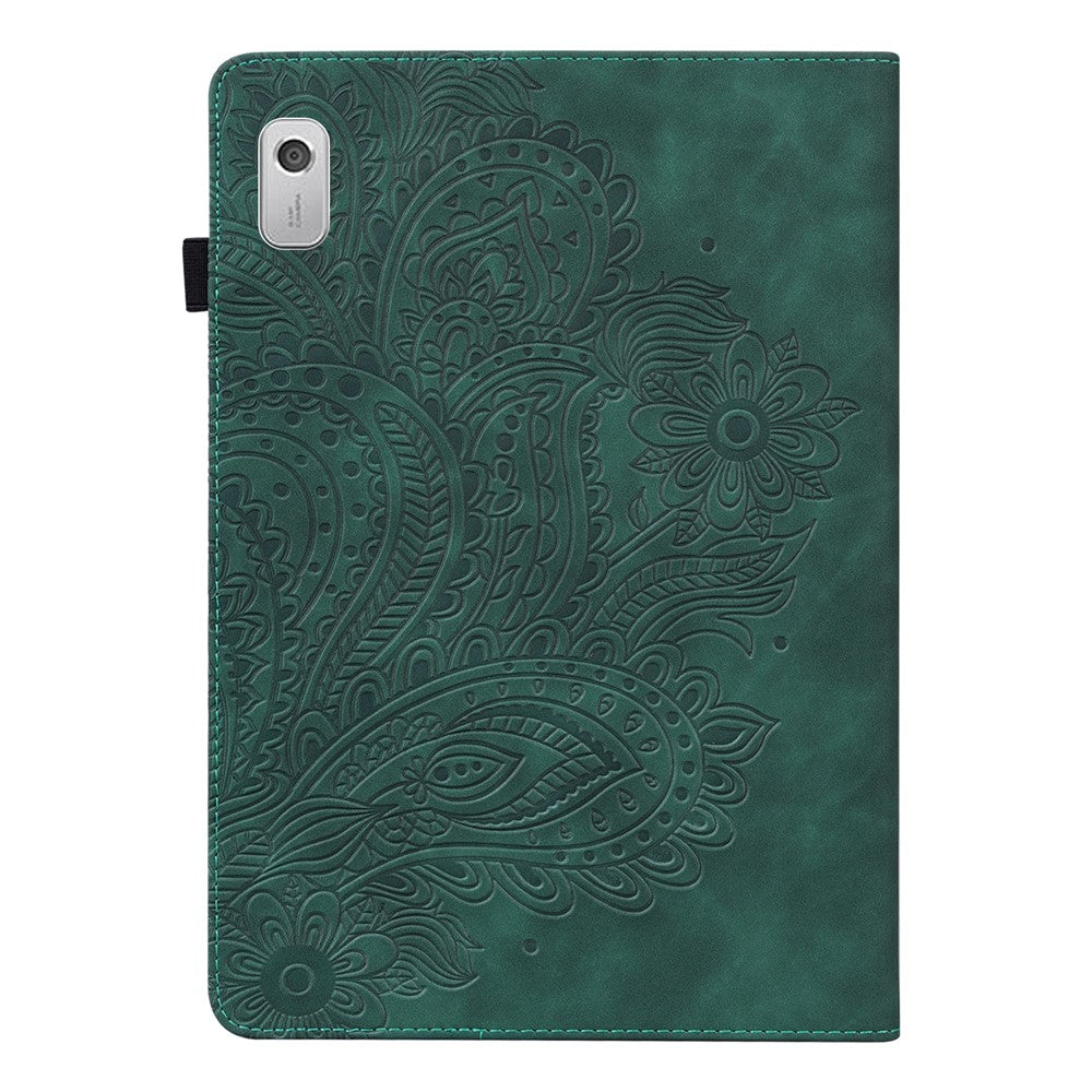 For Lenovo Tab M8 (4th Gen) 2024 TB-301XU / M8 (4th Gen) 2023 TB-300FU Flower Imprinting PU Leather Stand Case - Green