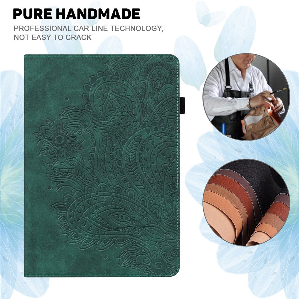 For Lenovo Tab M8 (4th Gen) 2024 TB-301XU / M8 (4th Gen) 2023 TB-300FU Flower Imprinting PU Leather Stand Case - Green
