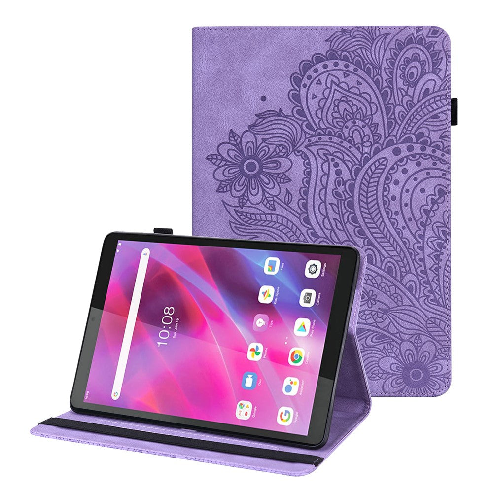 For Lenovo Tab M8 (4th Gen) 2024 TB-301XU / M8 (4th Gen) 2023 TB-300FU Flower Imprinting PU Leather Stand Case - Purple