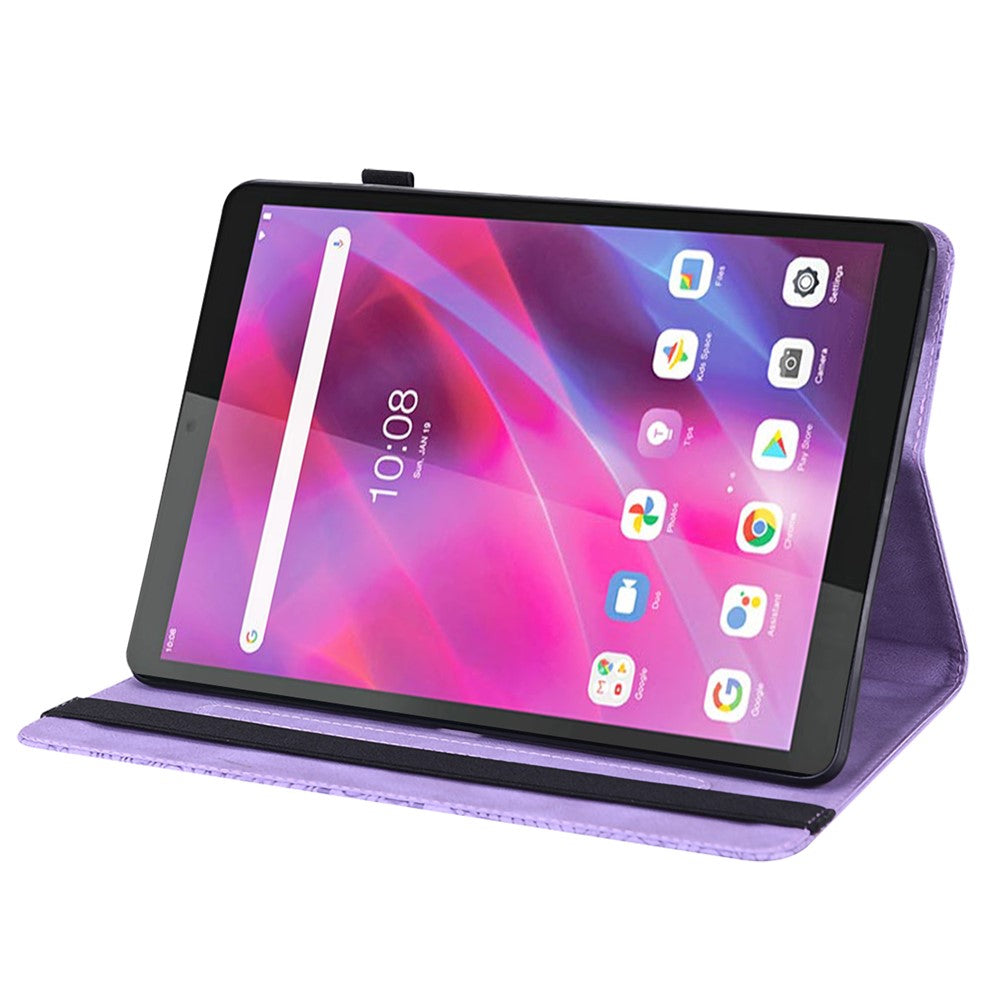 For Lenovo Tab M8 (4th Gen) 2024 TB-301XU / M8 (4th Gen) 2023 TB-300FU Flower Imprinting PU Leather Stand Case - Purple