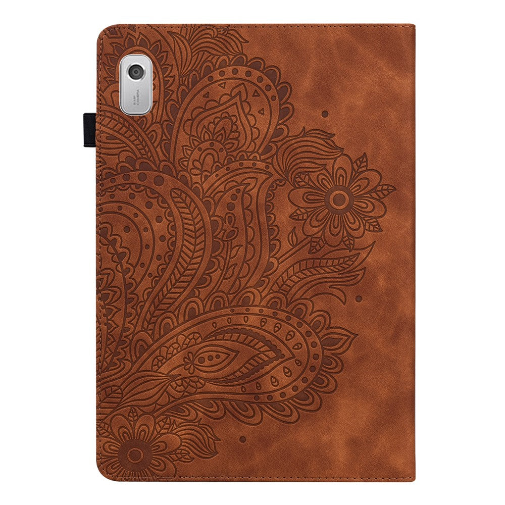 For Lenovo Tab M8 (4th Gen) 2024 TB-301XU / M8 (4th Gen) 2023 TB-300FU Flower Imprinting PU Leather Stand Case - Brown