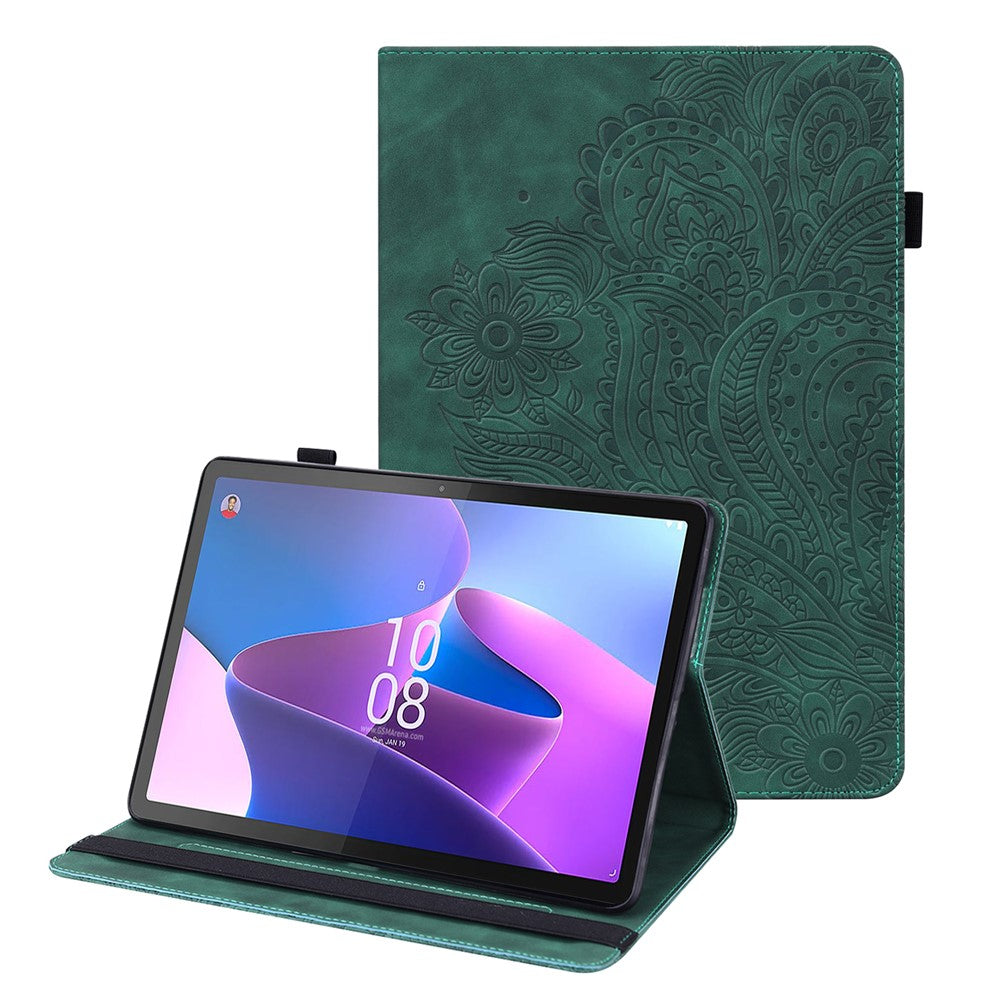For Lenovo Tab P11 Pro Gen 2 PU Leather Stand Drop-proof Case Flower Imprinting Card Holder Tablet Cover - Green
