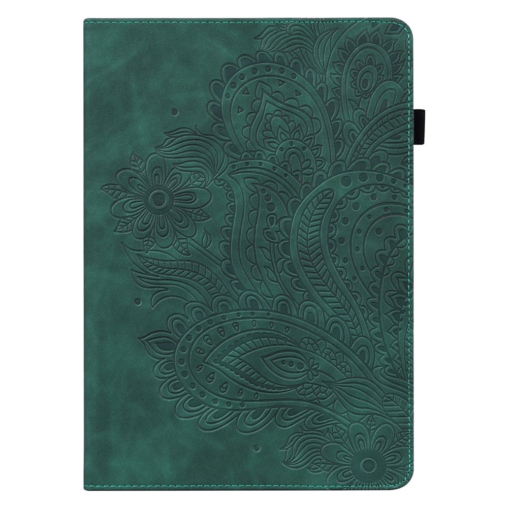 For Lenovo Tab P11 Pro Gen 2 PU Leather Stand Drop-proof Case Flower Imprinting Card Holder Tablet Cover - Green