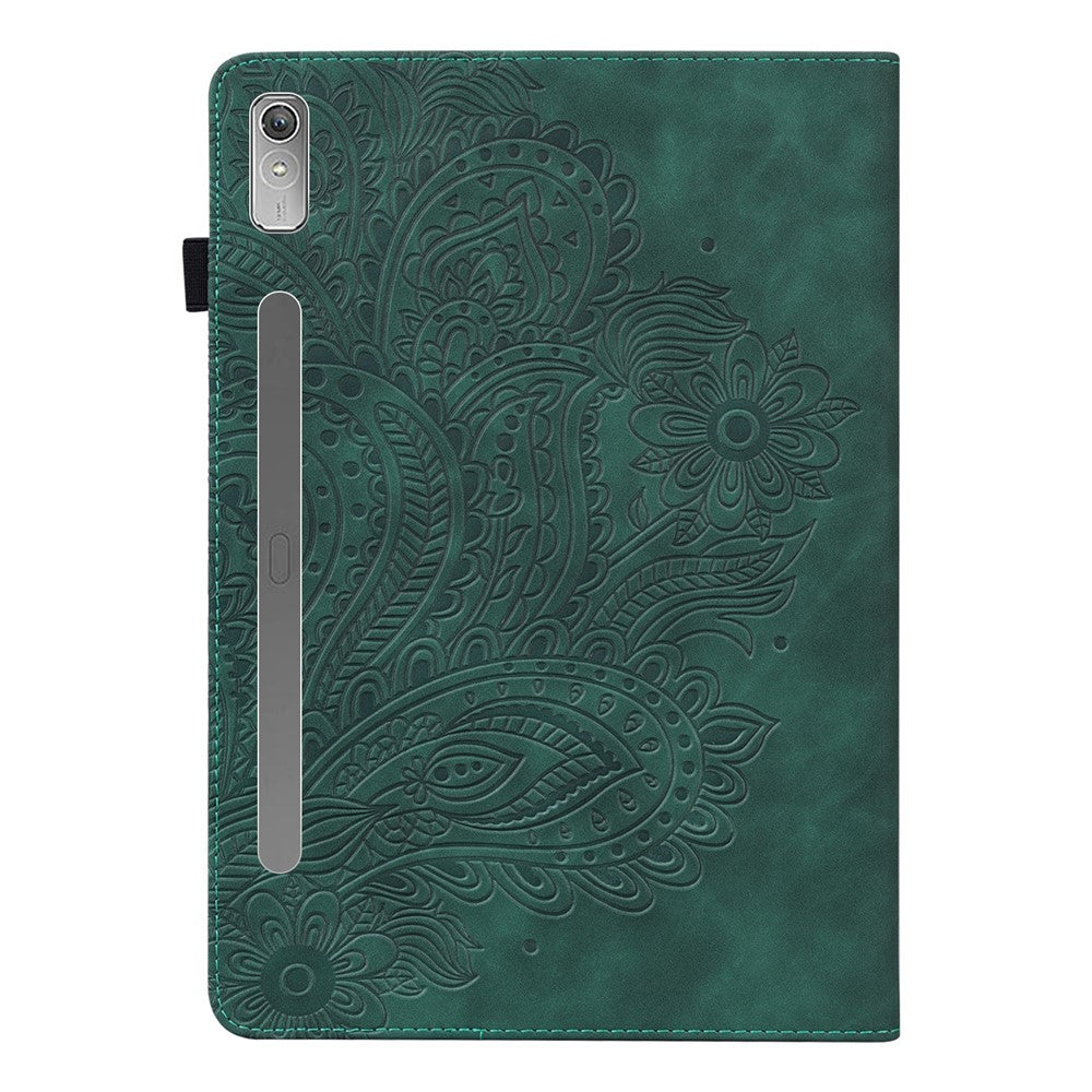For Lenovo Tab P11 Pro Gen 2 PU Leather Stand Drop-proof Case Flower Imprinting Card Holder Tablet Cover - Green