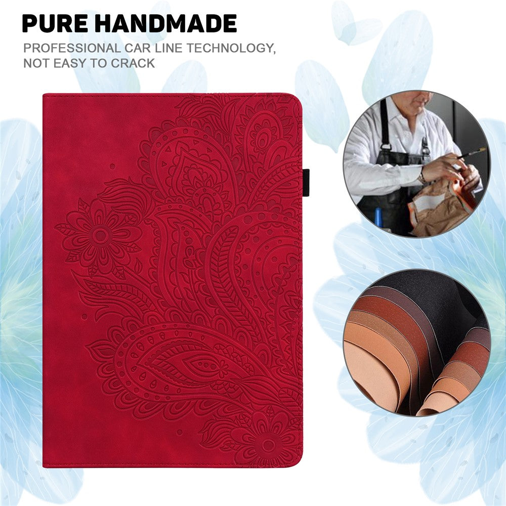 For Lenovo Tab P11 Pro Gen 2 PU Leather Stand Drop-proof Case Flower Imprinting Card Holder Tablet Cover - Red