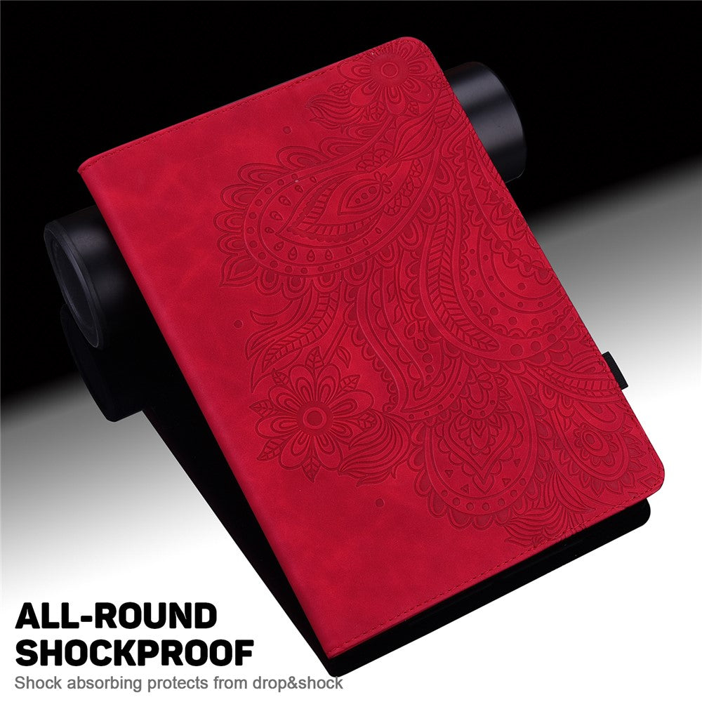 For Lenovo Tab P11 Pro Gen 2 PU Leather Stand Drop-proof Case Flower Imprinting Card Holder Tablet Cover - Red