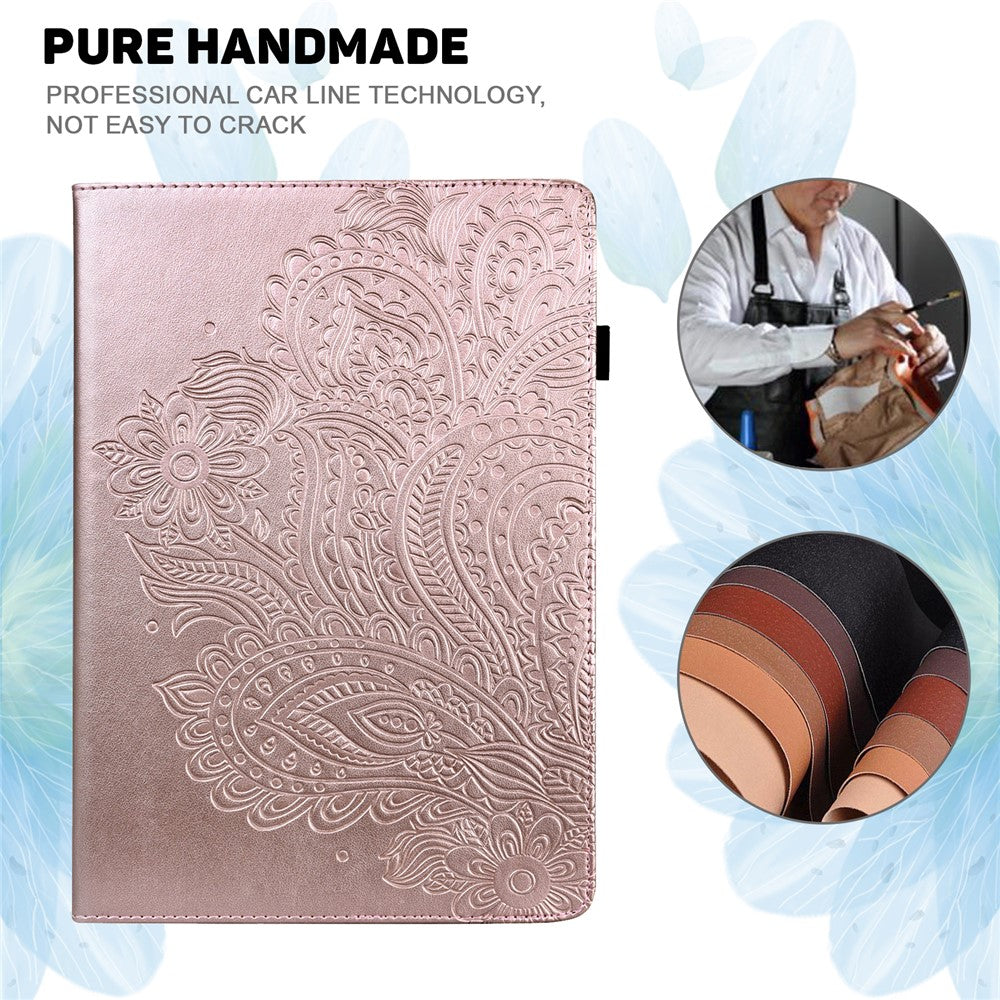 For Lenovo Tab P11 Pro Gen 2 PU Leather Stand Drop-proof Case Flower Imprinting Card Holder Tablet Cover - Rose Gold